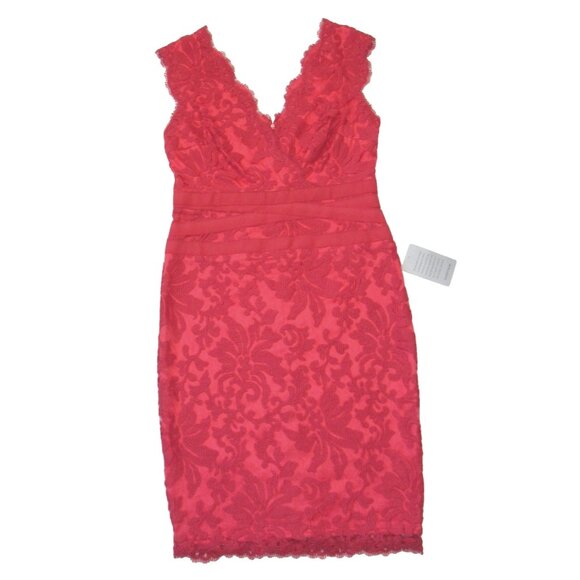 NWT TADASHI SHOJI Embroidered Lace V-neck Sheath in Cantaloupe Dress 8P - Picture 3 of 10